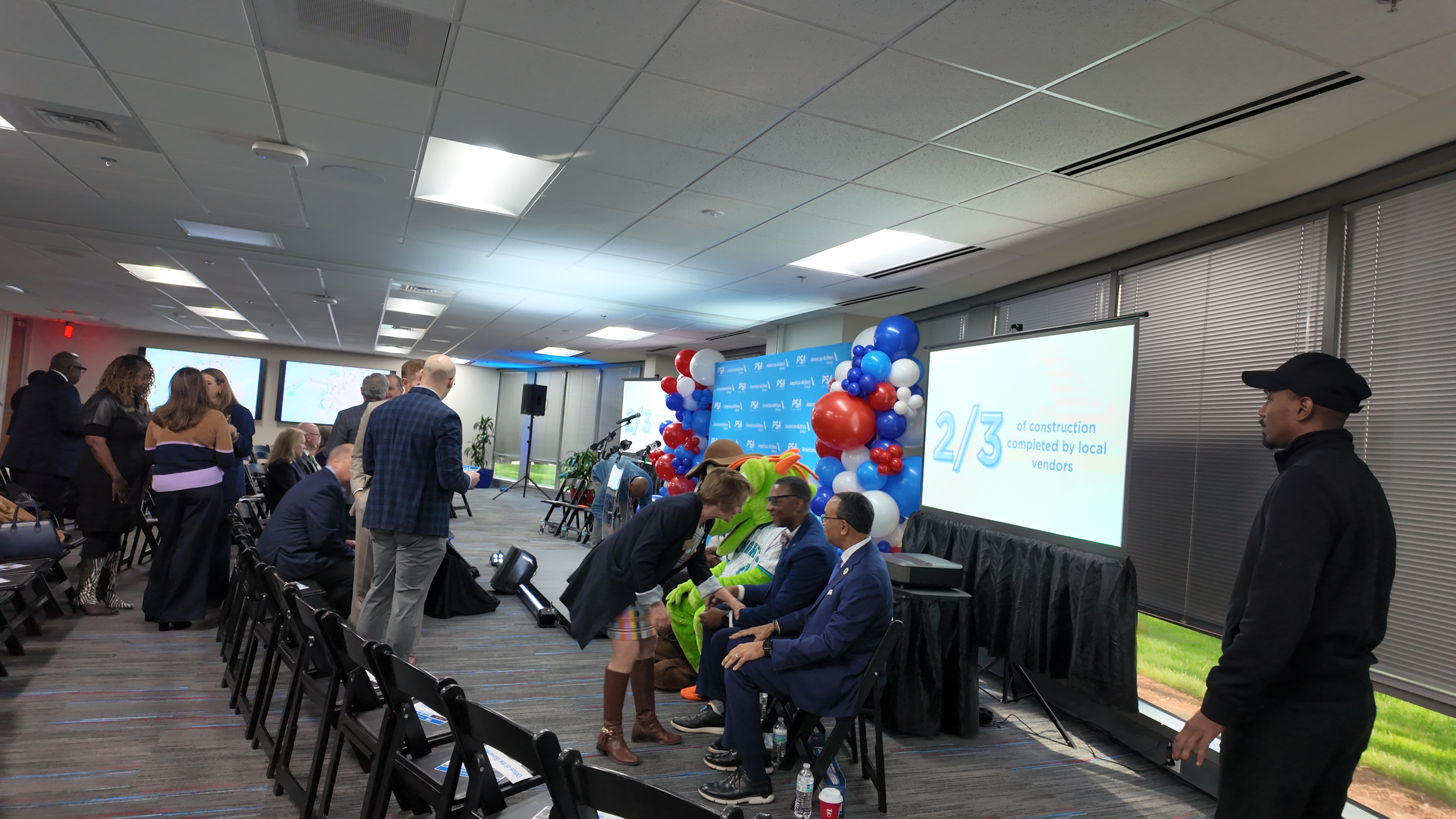 PSA Airlines grand opening full room setup with projectors — Charlotte NC